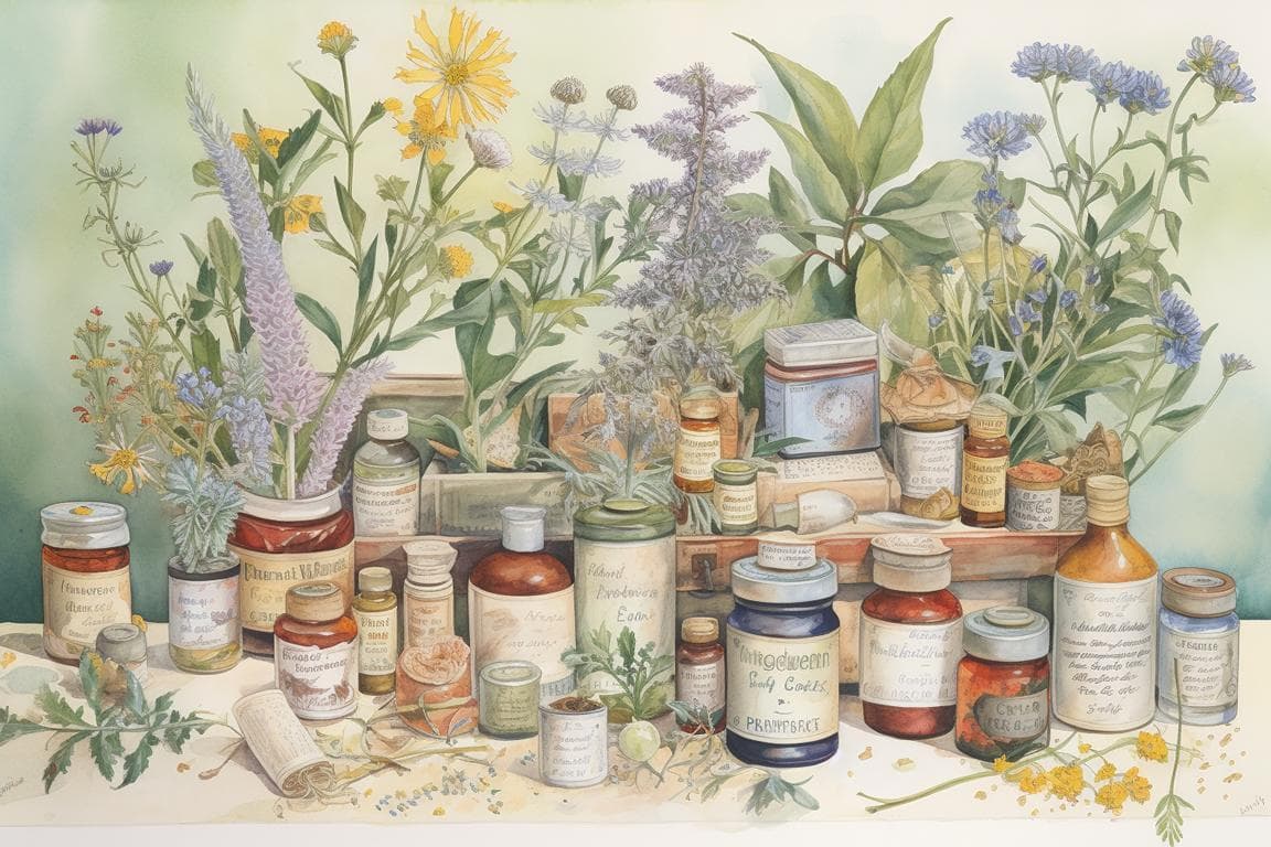 Aquarell - Salbenkochen mit Heilpflanzen